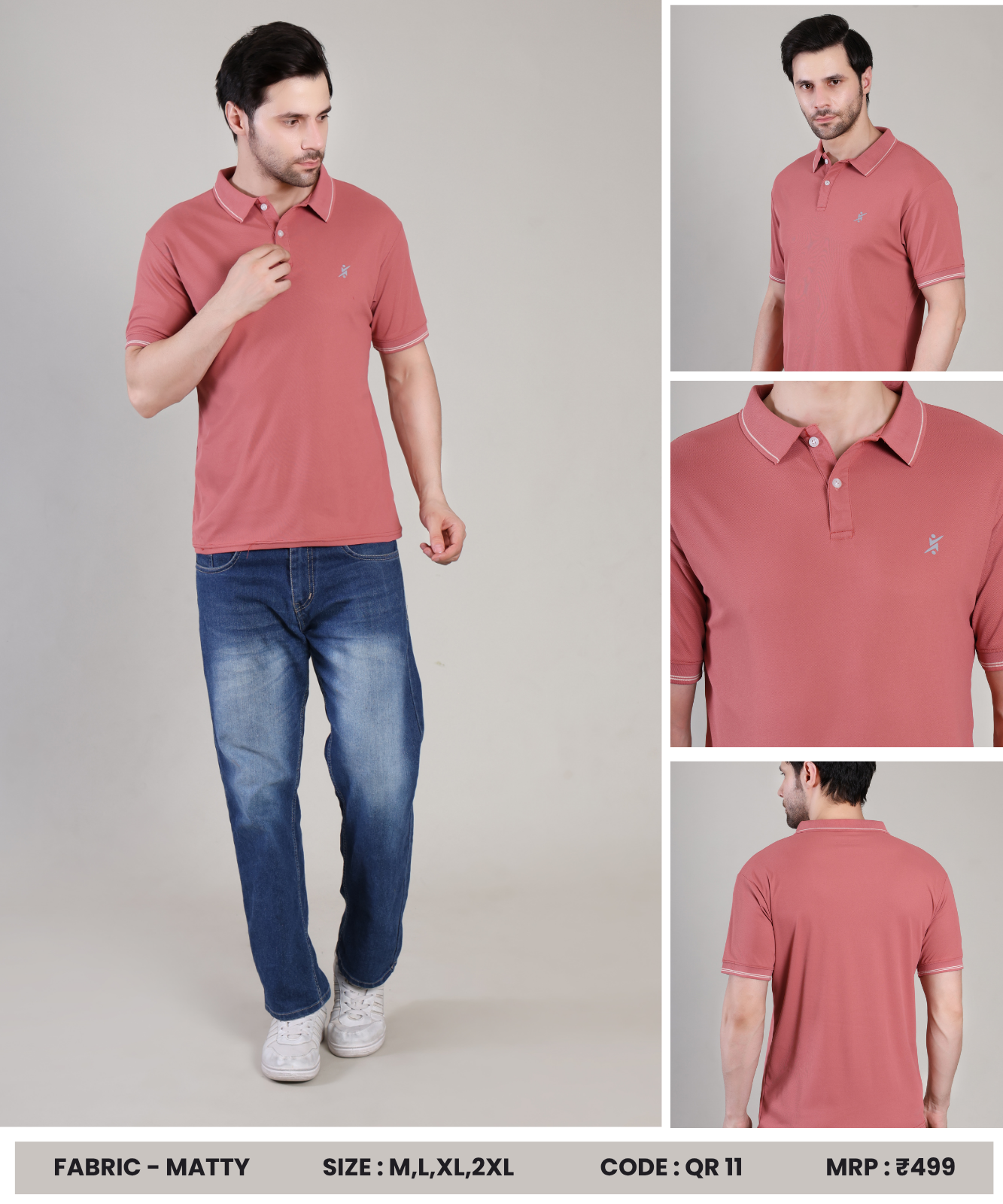 Men Slim Polo Neck T-shirt at Wholesale Price QR 11 | 6 Pcs Box