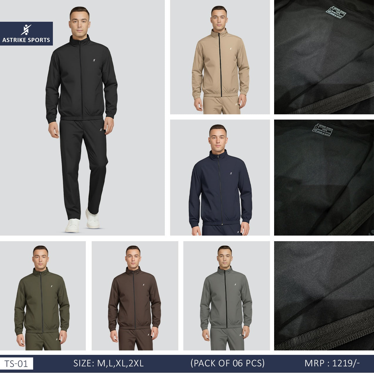 Men Solid Slim Fit Tracksuit at Wholesale Price TS-01 | 6 Pcs Box