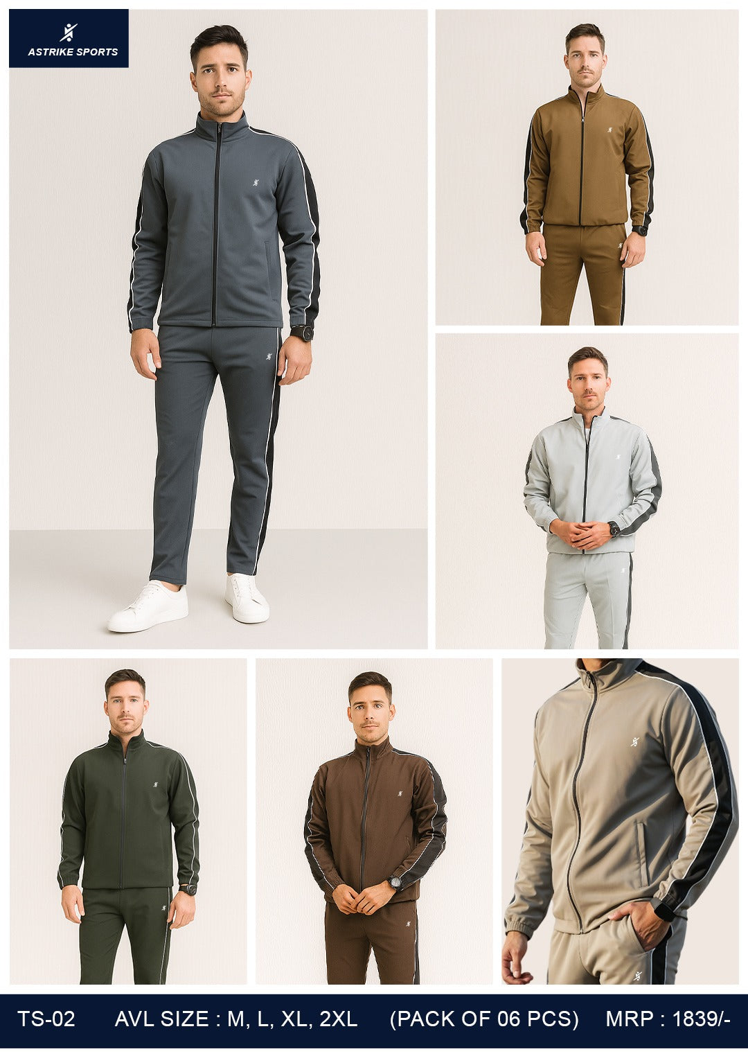 Men Solid Slim Fit Mock Winter Tracksuits at Wholesale Price TS-02 | 6 Pcs Box