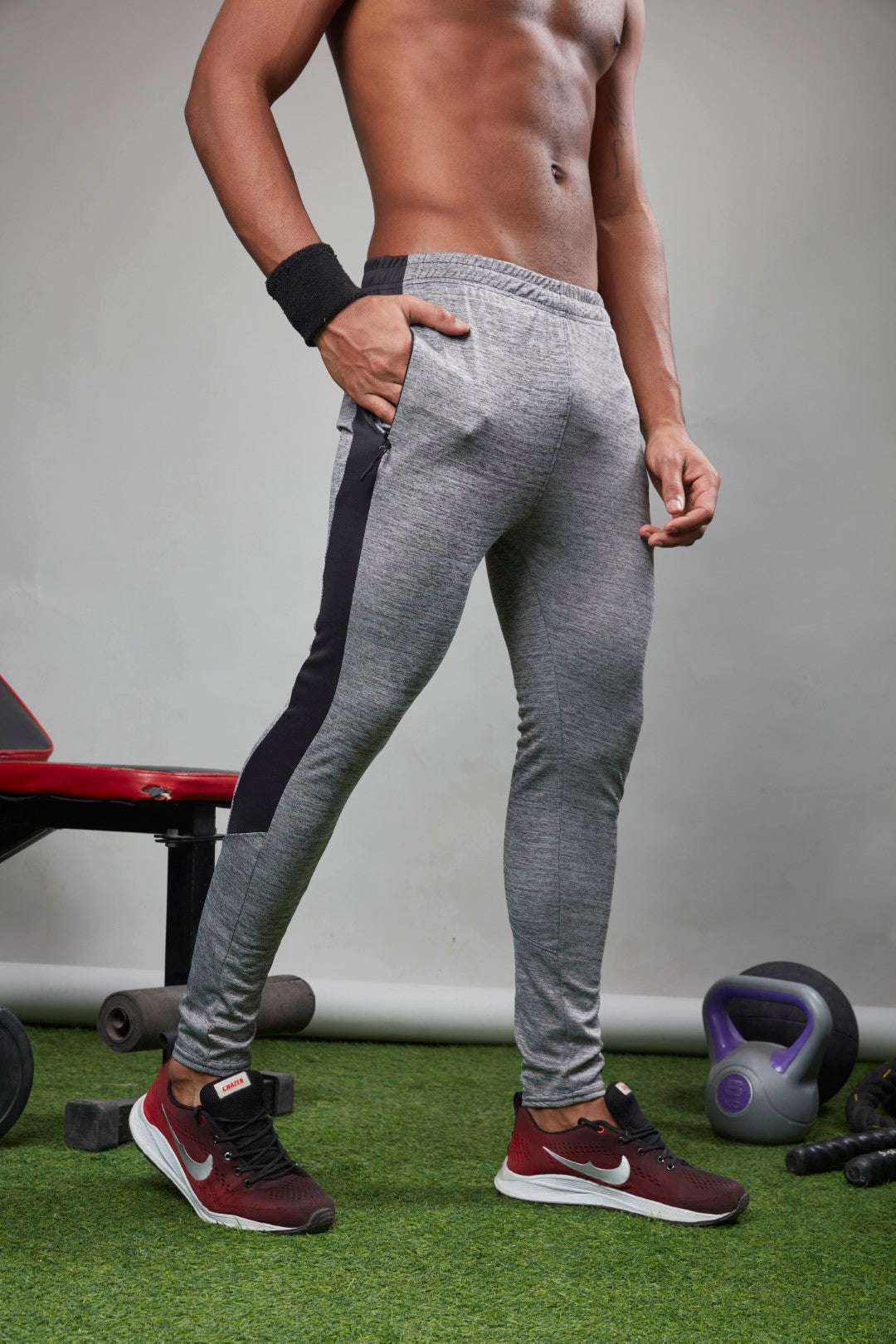 Men Melange Slim Fit Trackpants at Wholesale Price QR 19 | 8 Pcs Box