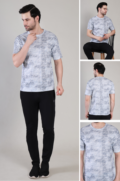 Men Abstract Print Slim Fit Crew Neck T-shirt at Wholesale Price J 150 | 8 Pcs Box