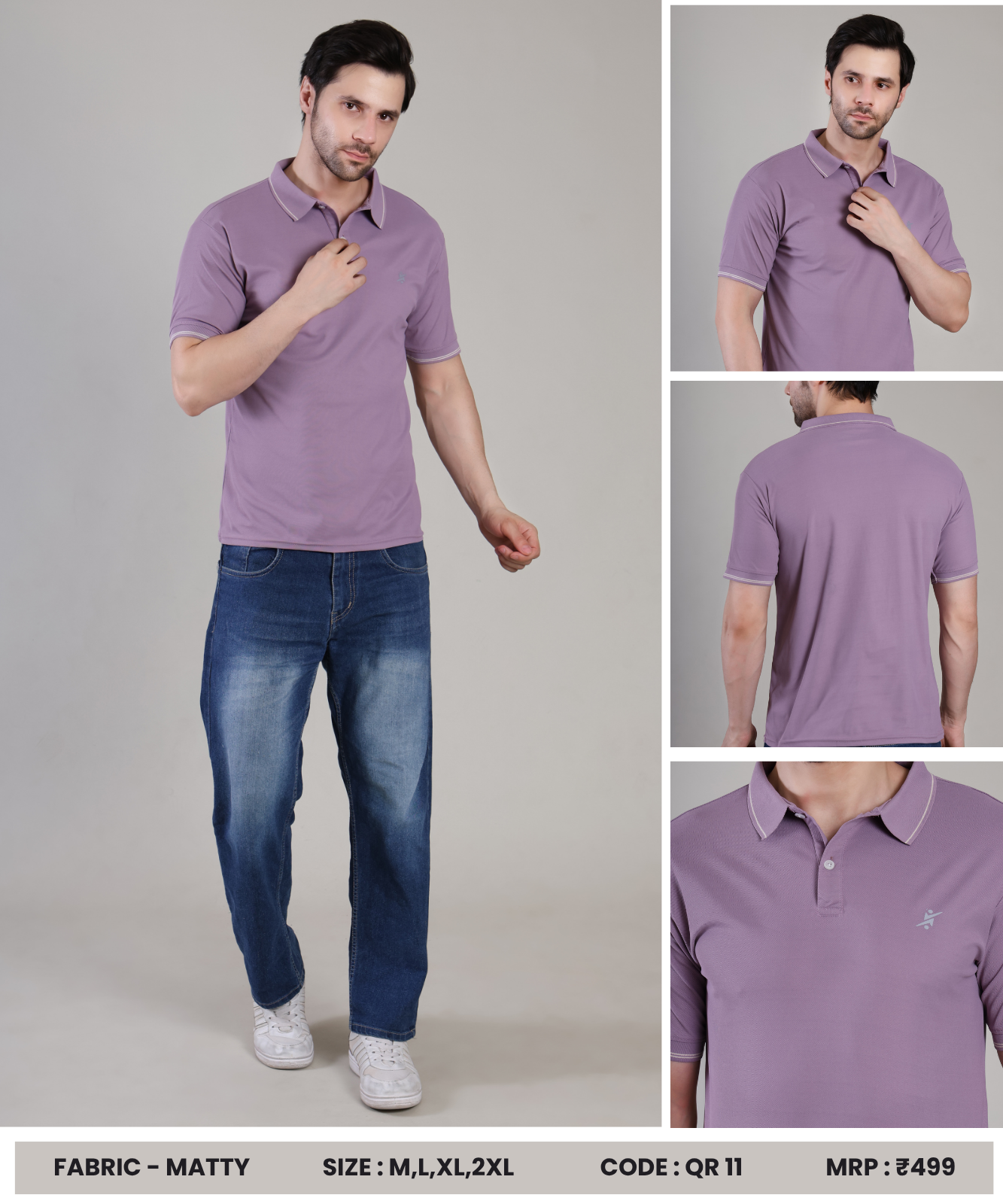 Men Slim Polo Neck T-shirt at Wholesale Price QR 11 | 6 Pcs Box