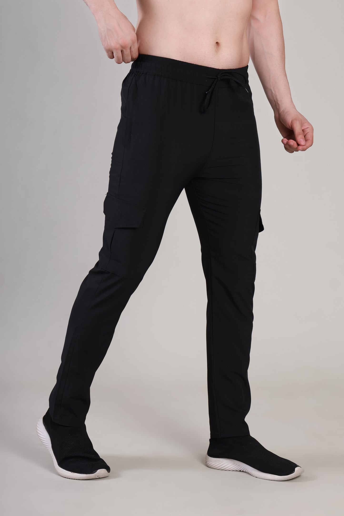 Men Solid Relax Fit Sports Cargo Trackpants at Wholesale Price QR 87 | 6 Pcs Box