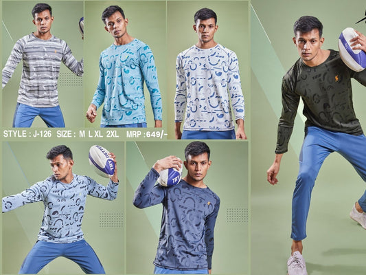Men Abstract Print Slim Fit Crew Neck T-shirt at Wholesale Price J 126 | 6 Pcs Box