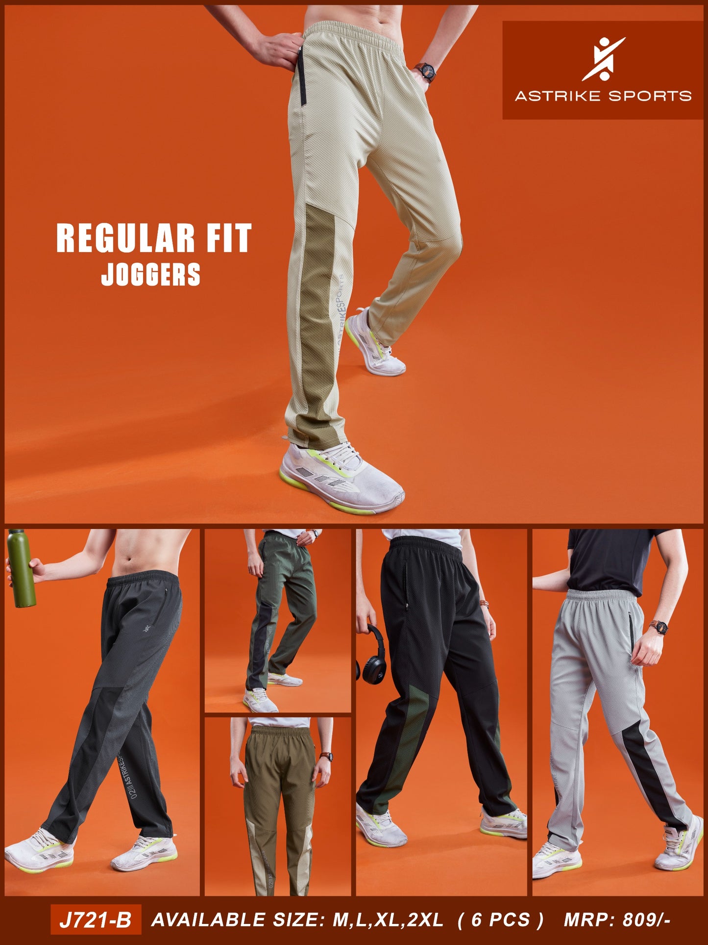 Men Solid Relax Fit Joggers at Wholesale Price J 721 B | 6 Pcs Box