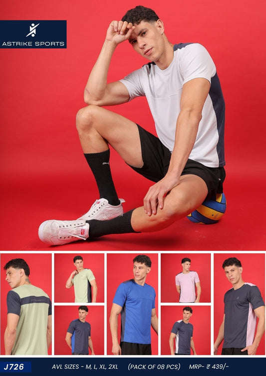 ASTRIKE SPORTS dot knit Crew Neck T-shirt at Wholesale Price J-726 | 8 Pcs Packing