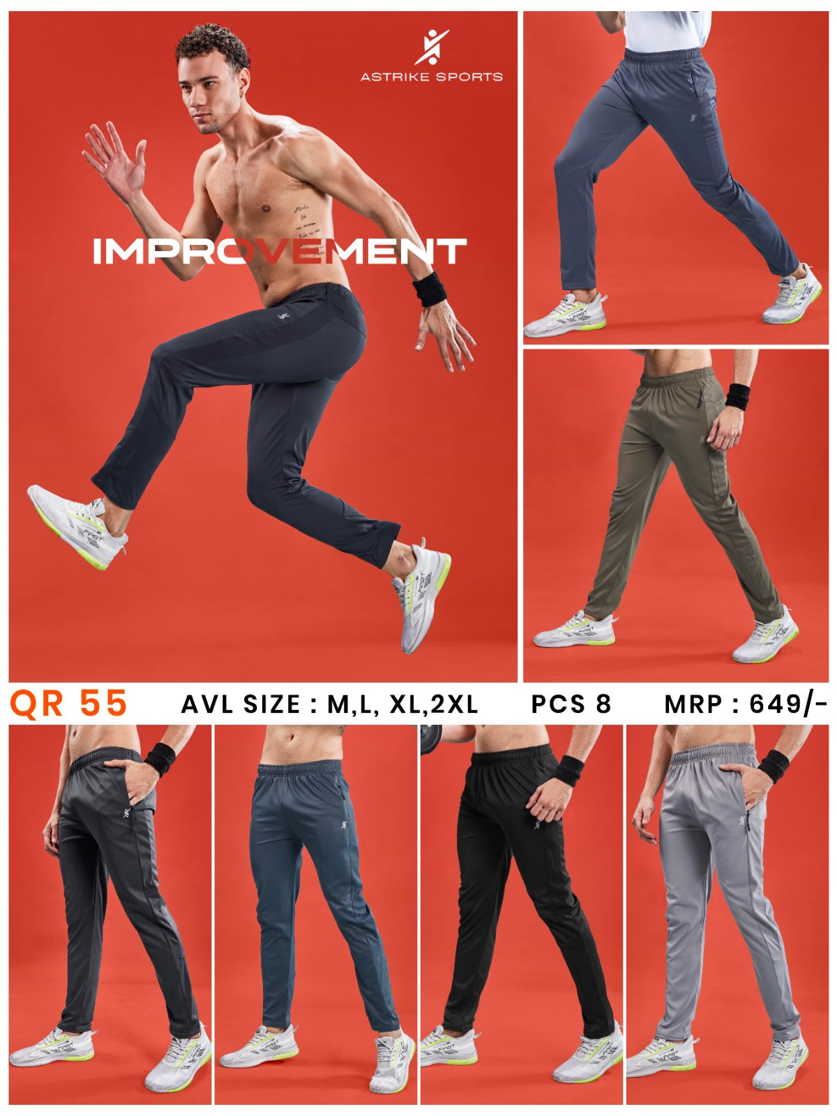 Men Solid Slim Fit Trackpants at Wholesale Price QR 55 | 8 Pcs Box