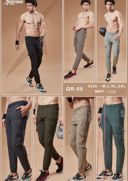 Men Solid Relax Fit Sports Cargo Trackpants at Wholesale Price QR 88 | 6 Pcs Box