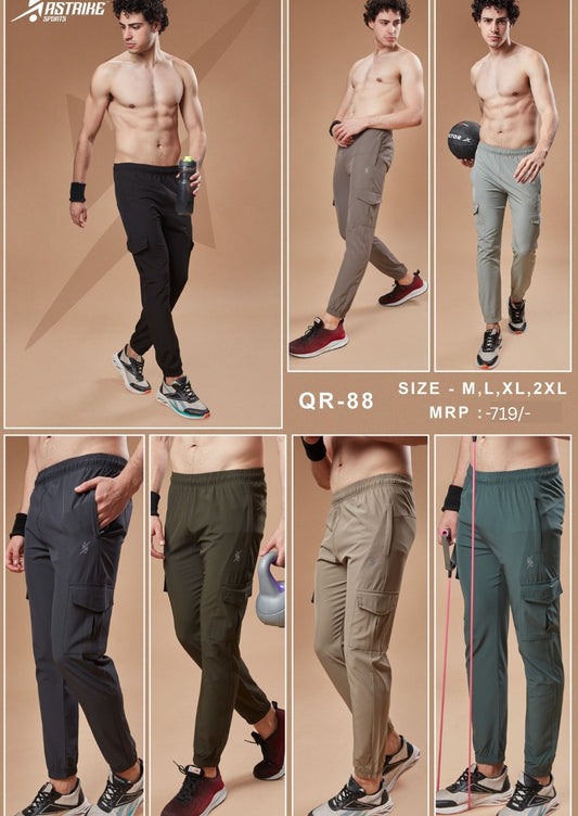 Men Solid Relax Fit Sports Cargo Trackpants at Wholesale Price QR 88 | 6 Pcs Box