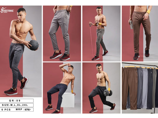 Men Solid Relax Fit Sports Trackpants at Wholesale Price QR89 | 6 Pcs Box