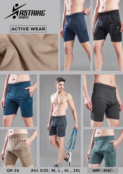 Men Solid Slim Fit Shorts with Flexion at Wholesale Price QR 26 | 8 Pcs Box