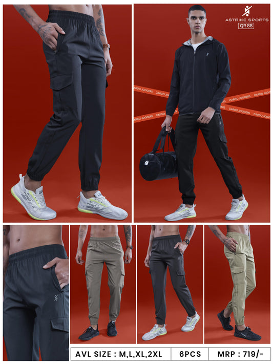 Men Solid Relax Fit Sports Cargo Trackpants at Wholesale Price QR 88 | 6 Pcs Box