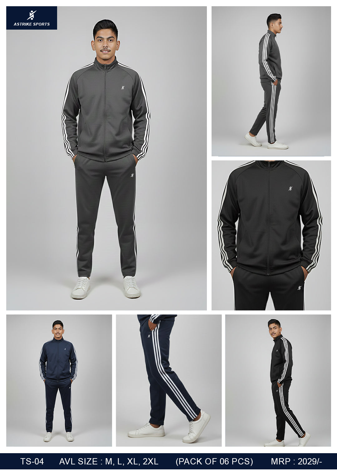 Men Solid Slim Fit Mock Winter Tracksuits at Wholesale Price TS-04 | 6 Pcs Box