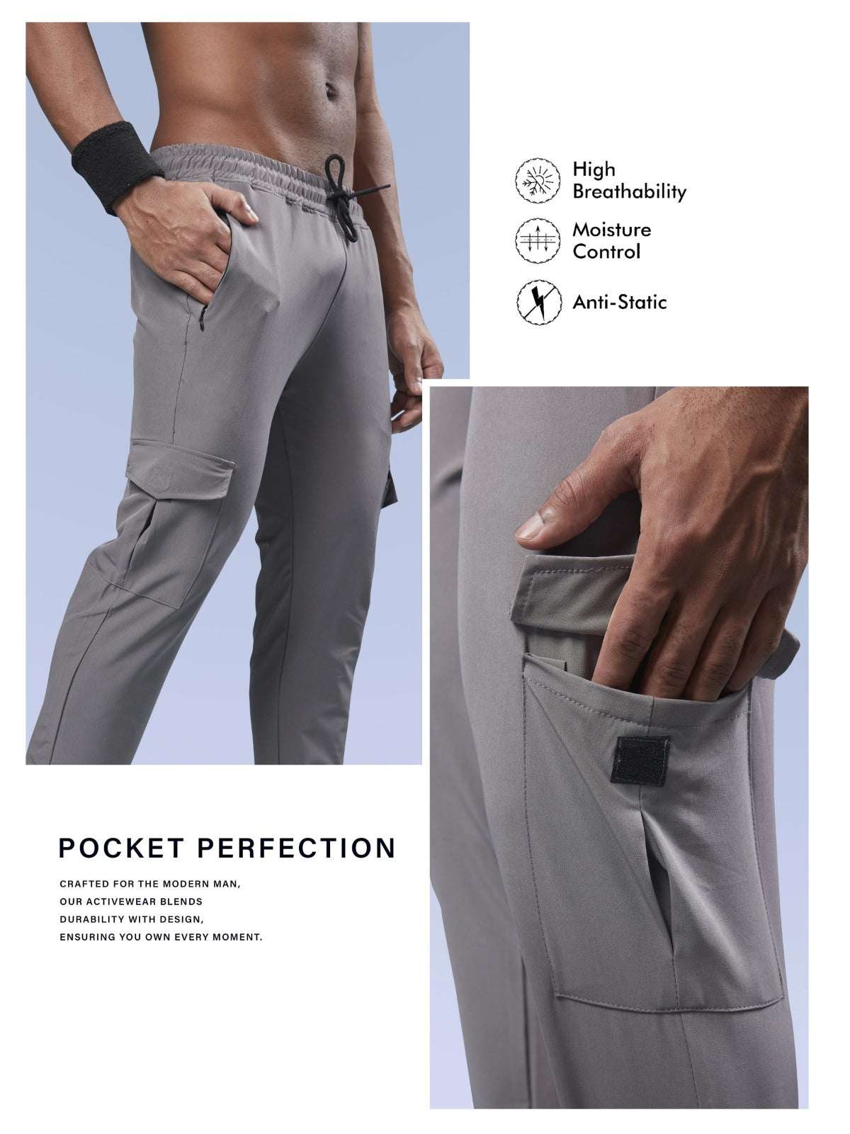 Men Solid Relax Fit Sports Cargo Trackpants at Wholesale Price J-675-(B) | 8 Pcs Box