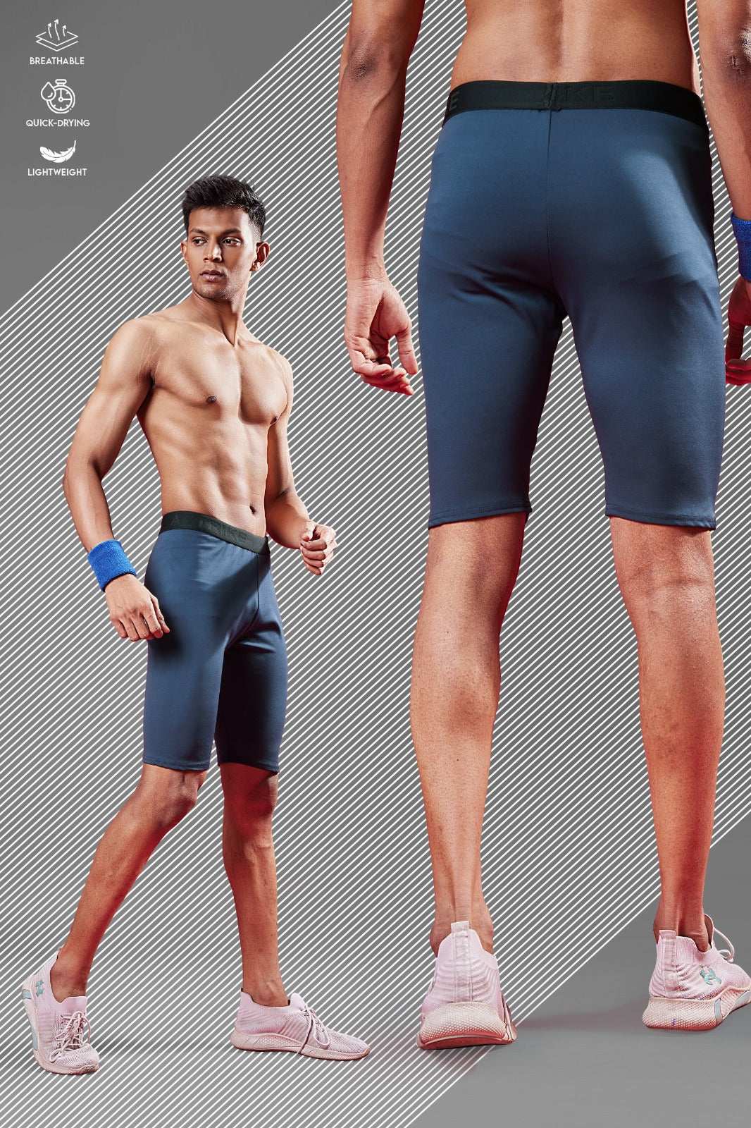 Men Solid Slim Fit Shorts Compression Tights Flexion at Wholesale Price J 120 | 6 Pcs Box