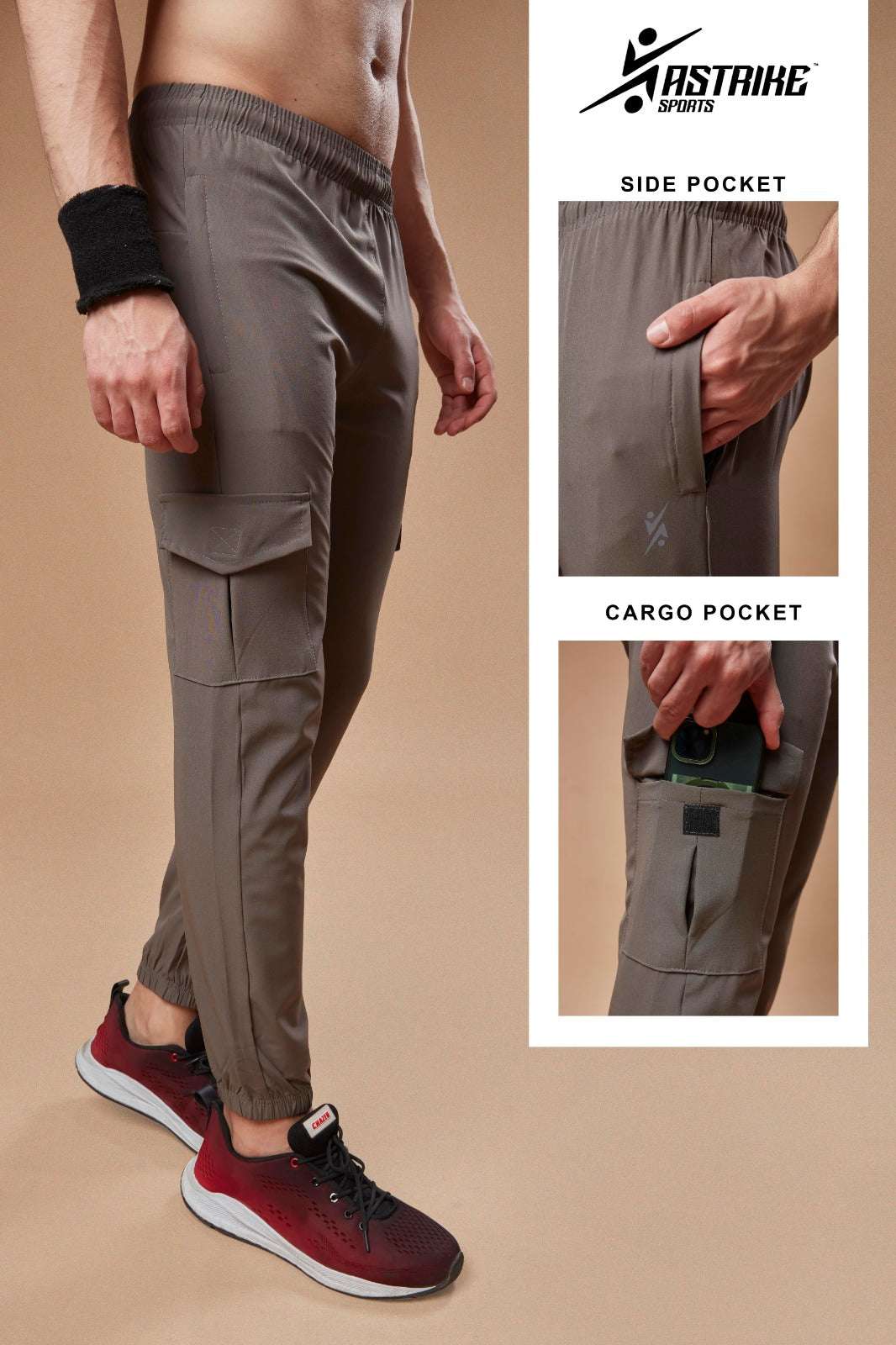 Men Solid Relax Fit Sports Cargo Trackpants at Wholesale Price QR 88 | 6 Pcs Box