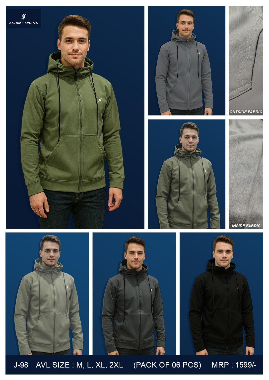 Men Solid Slim Fit Hoodie at Wholesale Price J-98 | 5 Pcs Box