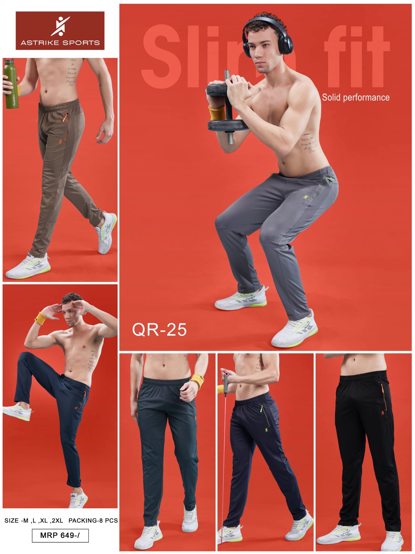Men Solid Slim Fit Trackpants at Wholesale Price QR 25 | 8 Pcs Box