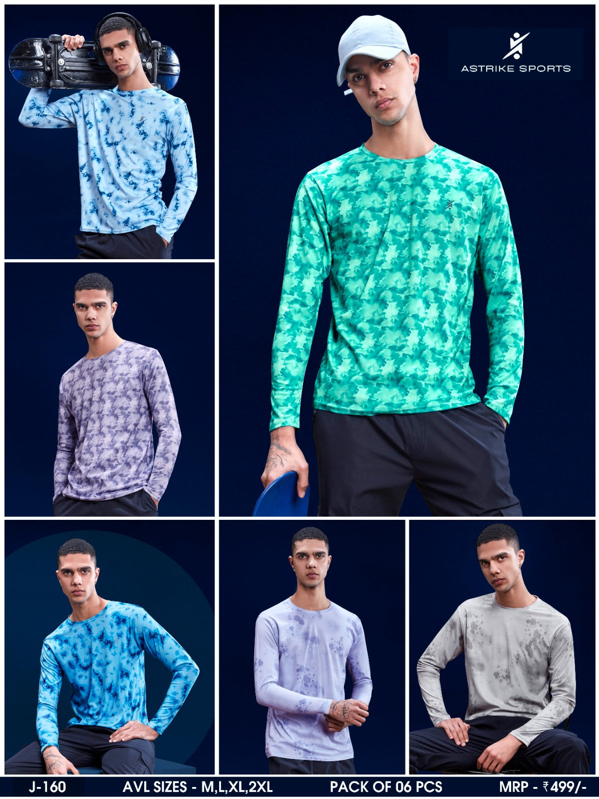 Men Abstract Print Slim Fit Crew Neck T-shirt at Wholesale Price J 160 | 6 Pcs Box