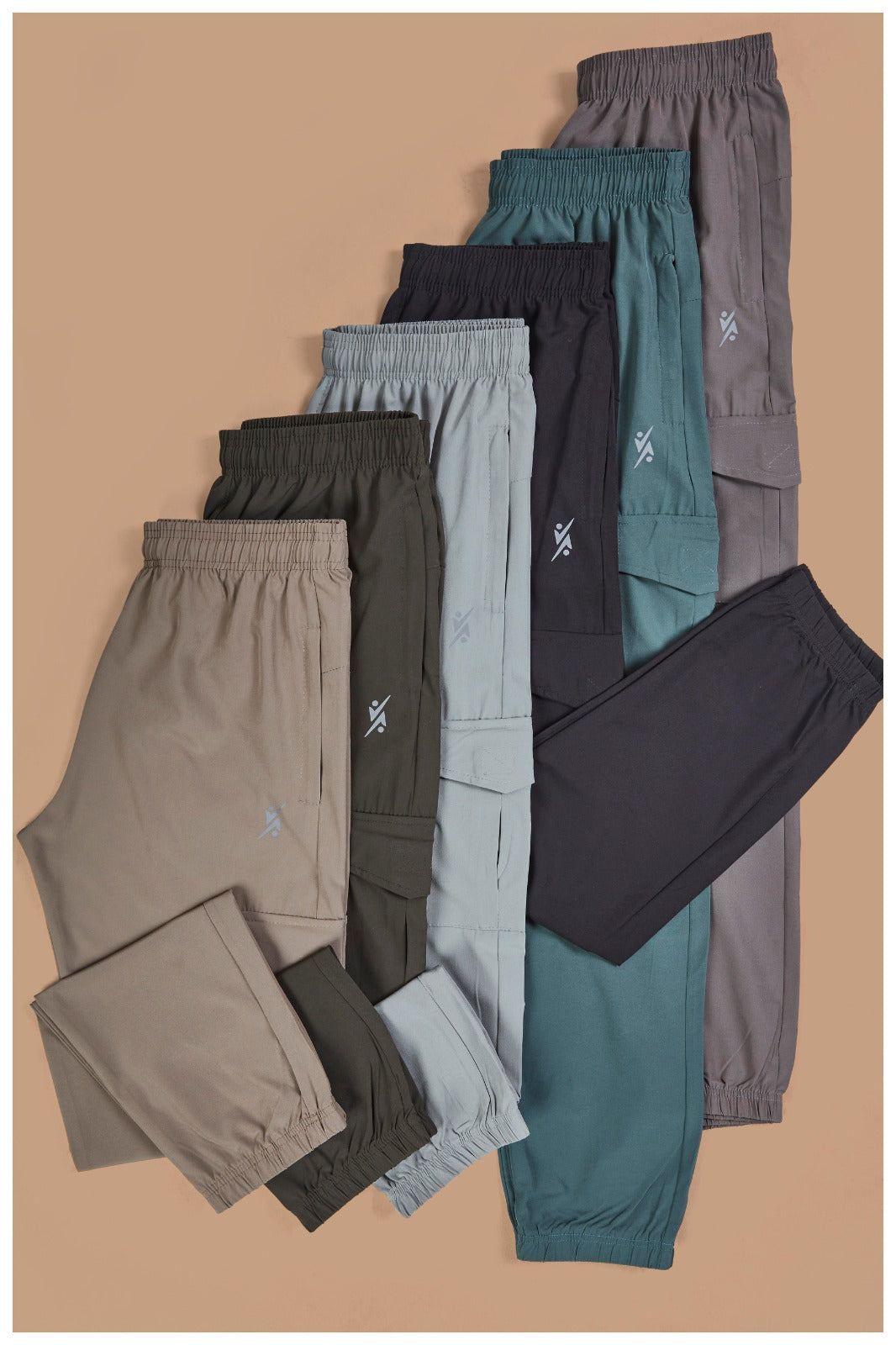 Men Solid Relax Fit Sports Cargo Trackpants at Wholesale Price QR 88 | 6 Pcs Box